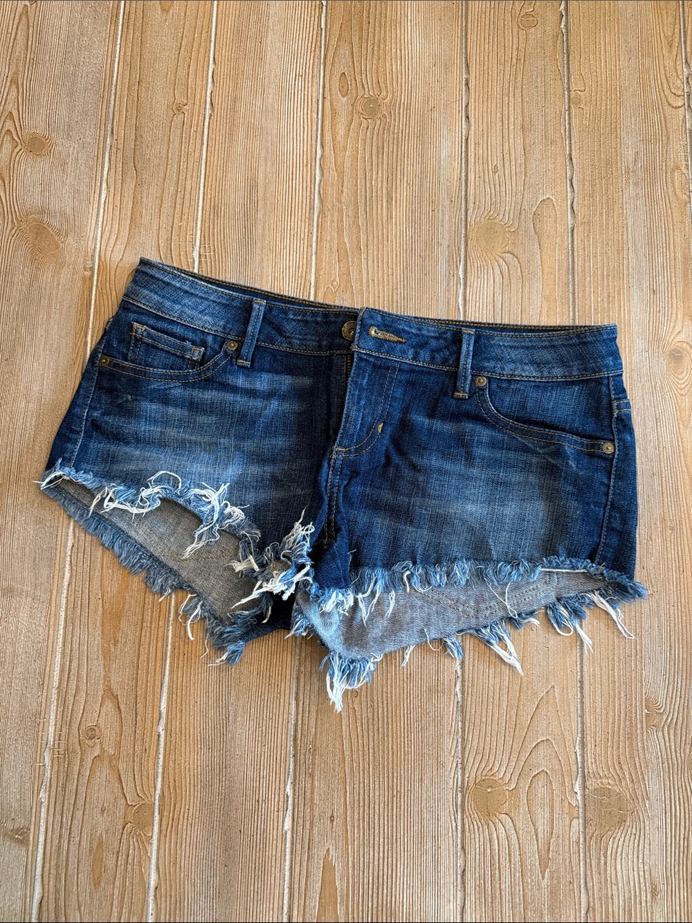 Guess Dark Blue Distressed Frayed Denim Shorts